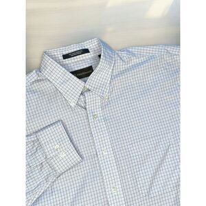 Allen Edmonds Shirt Mens L‎ Blue/Beige Check Wrinkle Free Long Sleeve Button Up